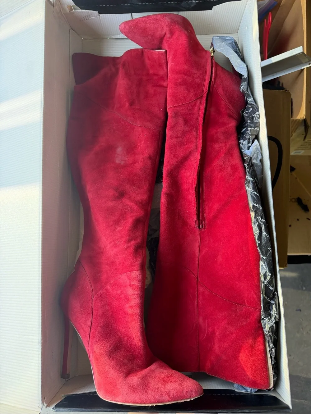 Marciano Red Suede Over the Knee boots 40